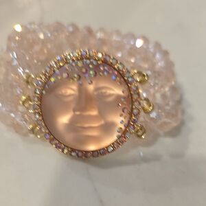 Elegant Gold and Pink Moon Face Bracelet